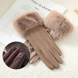 Gants Femme Hiver Simili Cuir Style Élégant avec Poignet Fourrure Tactile