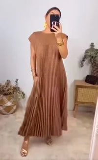 Robe Longue Évasée Plissée Taille Ample
