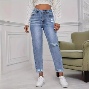 Jeans décontractés à effet déchiré pour femmes