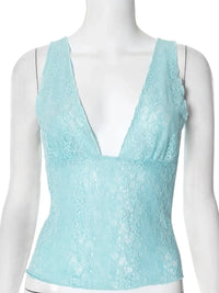 Débardeur en Dentelle Sexy Col V Profond Transparent