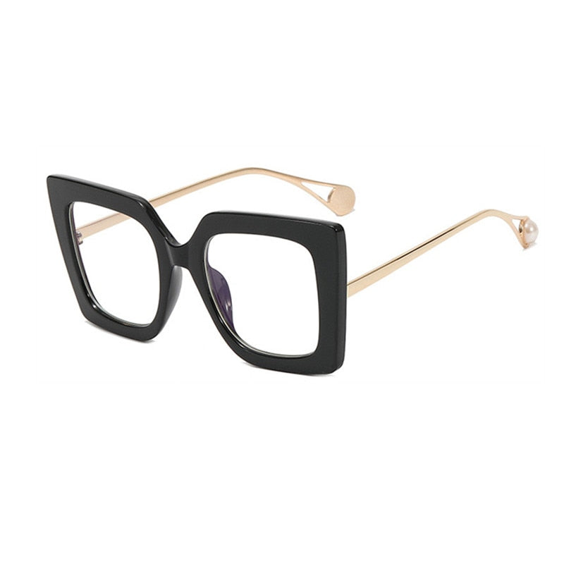 Oversized reading glasses with square frames for women.