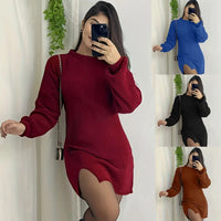 Robe Mini en Maille à Manches Longues