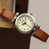 Montre vintage femme Emakujitia avec bracelet en cuir marron clair et cadran chiffres romains