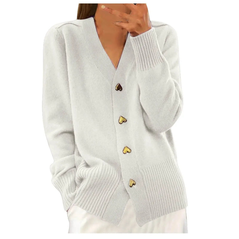 Pull d'Automne à Col en V et Boutons pour Femme