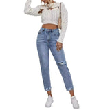 Jeans décontractés à effet déchiré pour femmes