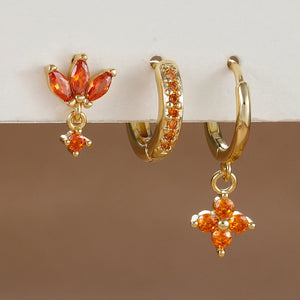 Boucles d'oreilles pendantes zircon avec motif fleur