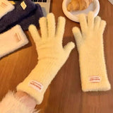 Gants D’Hiver Femme Tricotés Chauds en Velours Longs Tactiles Extérieurs