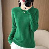 Pull Chaud à Manches Longues avec Col Rond et Motifs Rayés