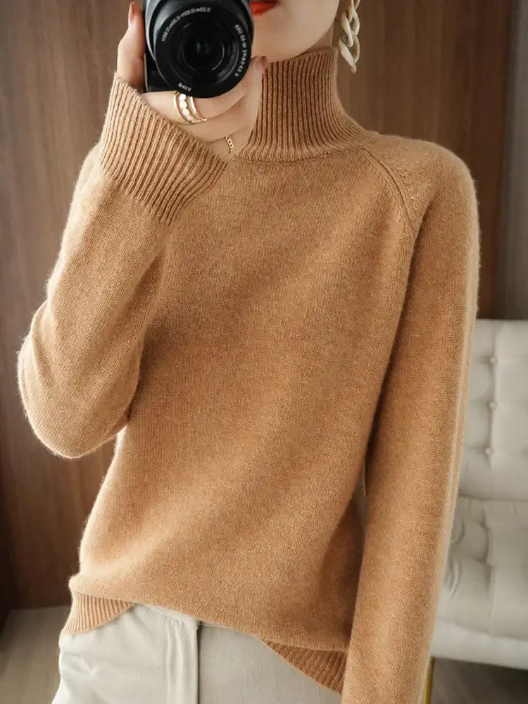 Pull en laine mérinos col montant