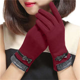 Gants Femme Hiver Vintage en Acrylique et Polyester avec Nœud Tactile