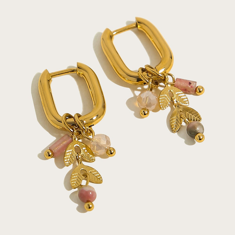 Boucles d'oreilles en or plaqué avec charms en pierre naturelle