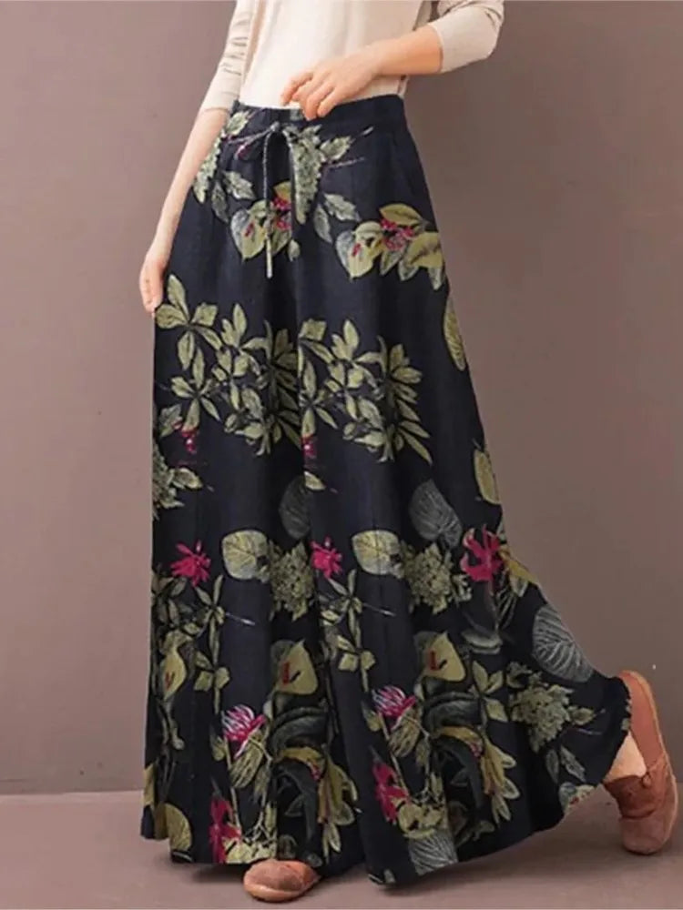 Pantalon Large Décontracté Femme avec Poches - Élégance au Style Rétro