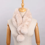 Écharpe Femme en Fourrure de Lapin Véritable Style Hiver avec Pompons Chauds