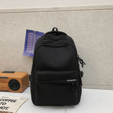 Black Large Capacity Nylon Backpack Simple Style for High School and College