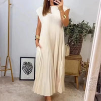 Robe Longue Évasée Plissée Taille Ample