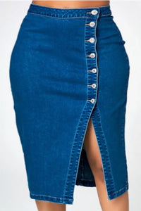 Jupe Mi-Longue en Jean Moulante Taille Haute