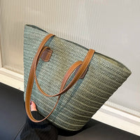 Sac cabas pour femme en paille tressée avec anse supérieure