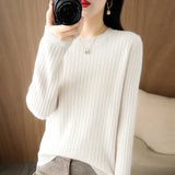 Pull Chaud à Manches Longues avec Col Rond et Motifs Rayés