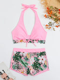 Bikini taille haute avec motif tropical