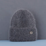 Bonnet Hiver Femme en Fourrure de Lapin Tricoté Chaud Style Minimaliste