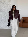Veste Courte en Cuir Rouge Bordeaux pour Femmes