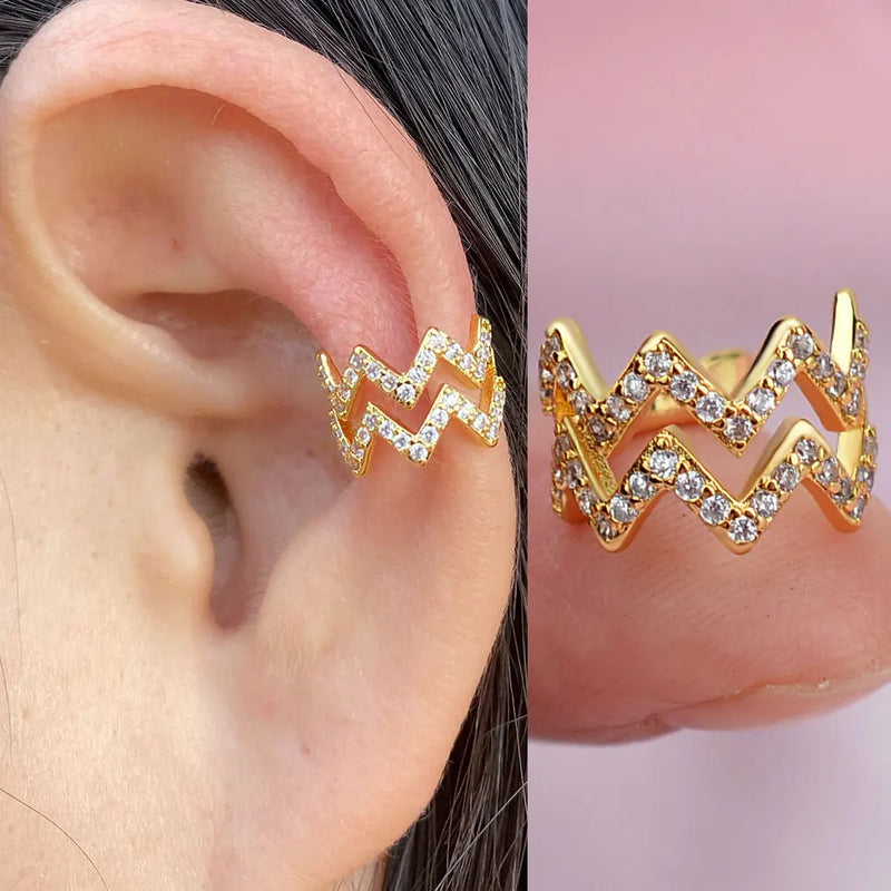 Puño para oreja de cristal CZ para mujer sin perforación