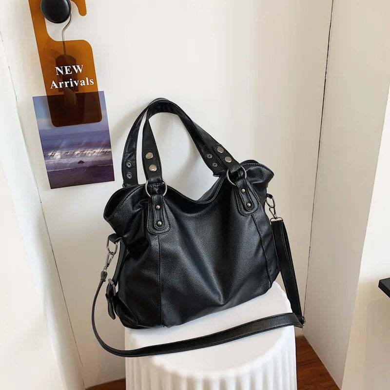 Large tote bag with zipper in PU leather