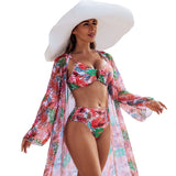Maillot de bain 3 pièces femme avec kimono long, idéal pour un look de plage bohème