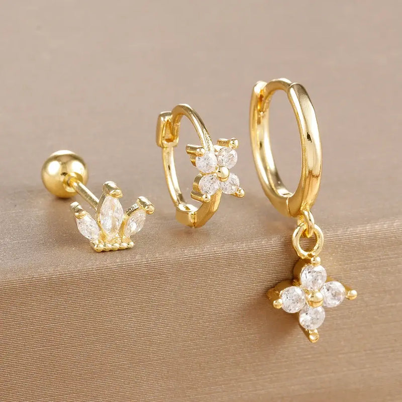 Boucles d'Oreilles Tendance en Métal avec Zircon Coloré