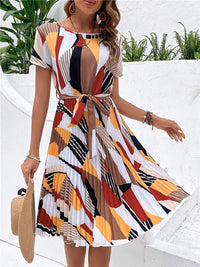 Robe Femme Évasée Plissée d'Été à Manches Courtes