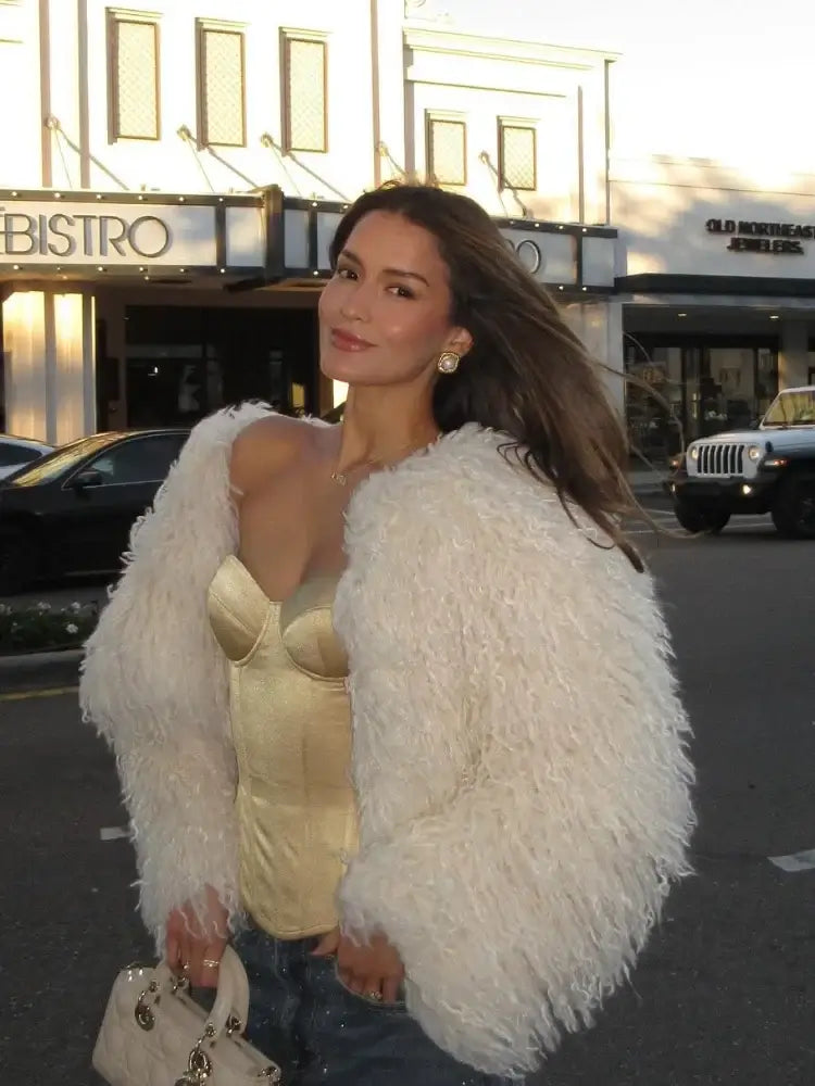 Manteau Court en Fausse Fourrure Élégant pour Femmes