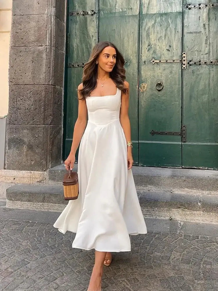 Robe de Soirée Plissée Blanche A-ligne à Grand Ourlet