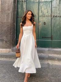 Robe Élégante Blanche Taille Haute Femme