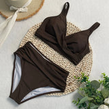 Maillot de bain femme taille haute couleur marron chocolat, style bohème chic