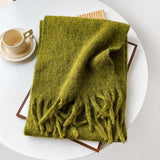 Écharpe Femme Hiver Mohair Mélangé Rose Style Simple et Doux Chaud Longue