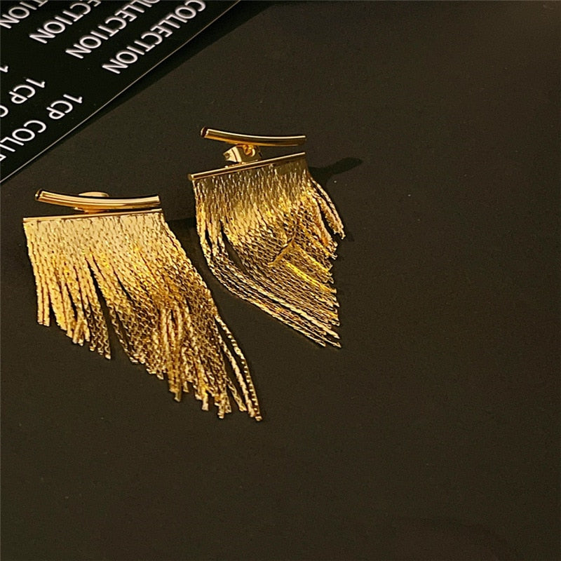 Glamorous Gold Dangle Earrings with Sparkling Fringe - Fashion Jewelry for Women