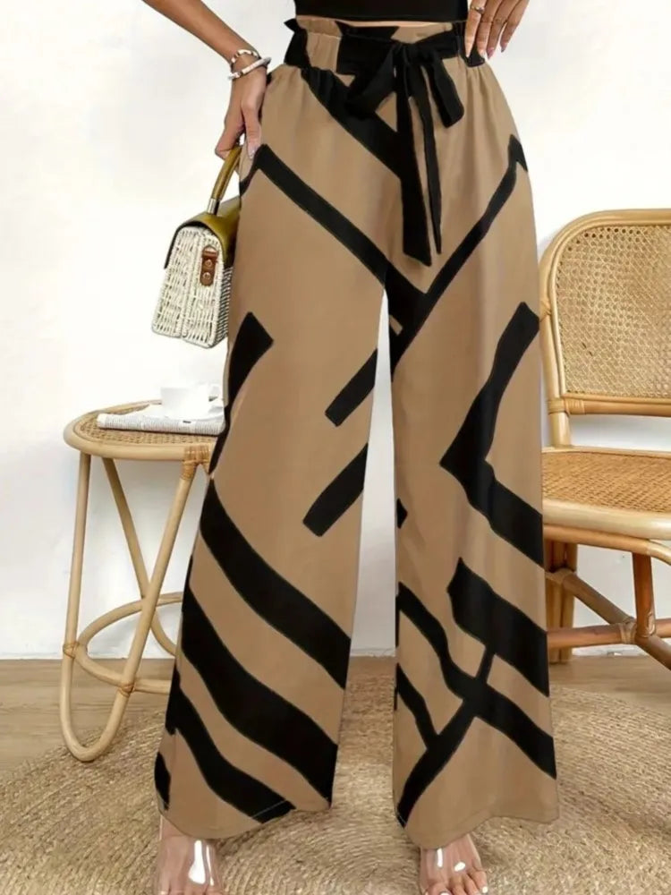 Pantalon Décontracté Femme à Imprimé Large - Élégance et Confort
