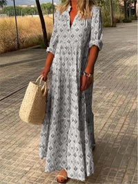 Robe Longue Femme Bohème Imprimée à Manches Longues