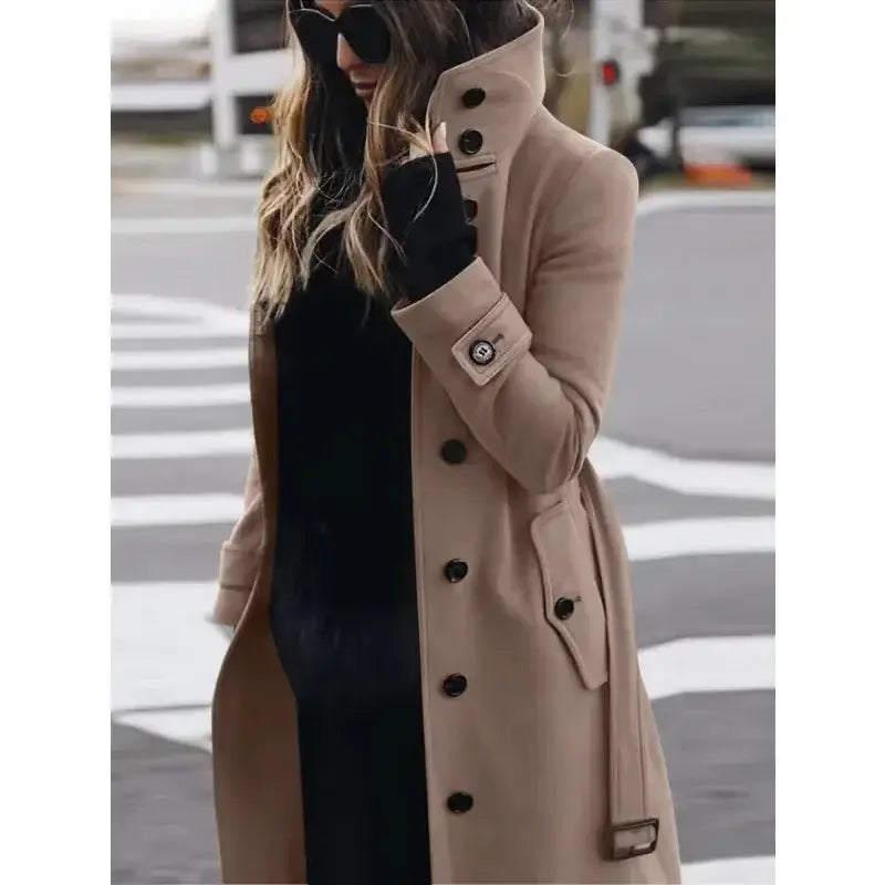 Women's autumn-winter high collar wool coat