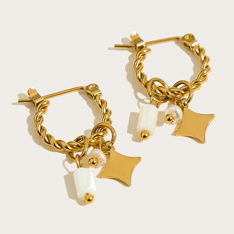 Boucles d'oreilles en or plaqué avec charms en pierre naturelle