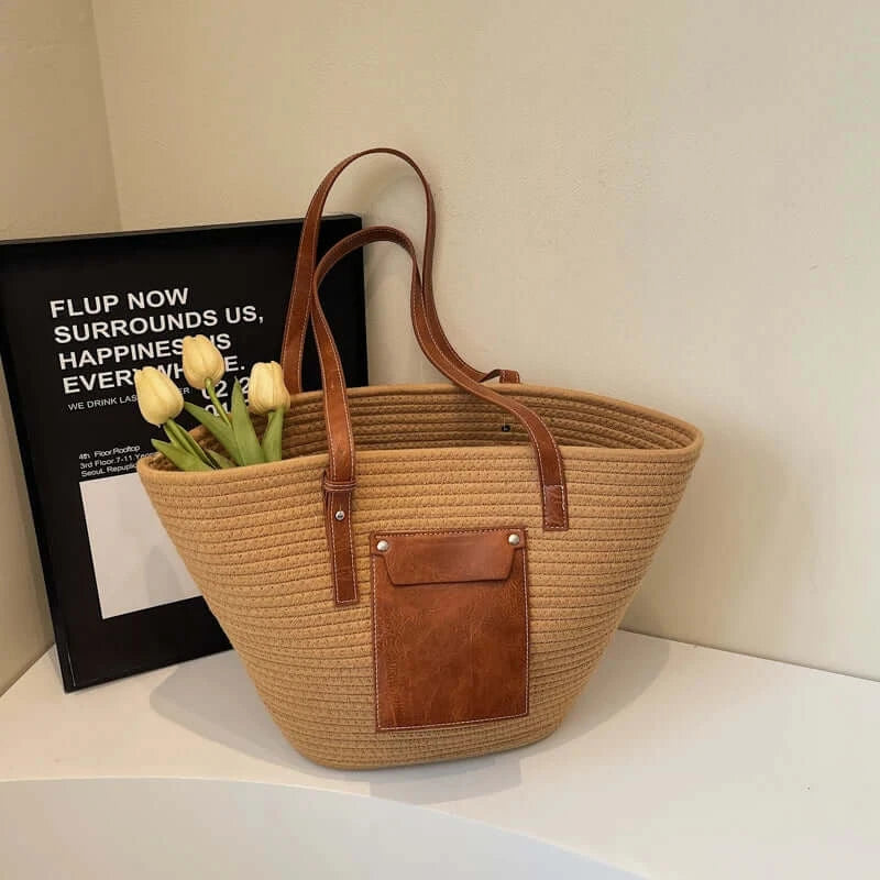 Sac d'Épaule Grand Format Tendance en Tissu Tressé