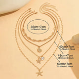 Schéma des longueurs de chaînes du collier multi-rangs Océan doré (35cm, 40cm, 48cm, 60cm)