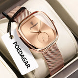 Gros plan montre POEDAGAR femme cadran carré bracelet maille