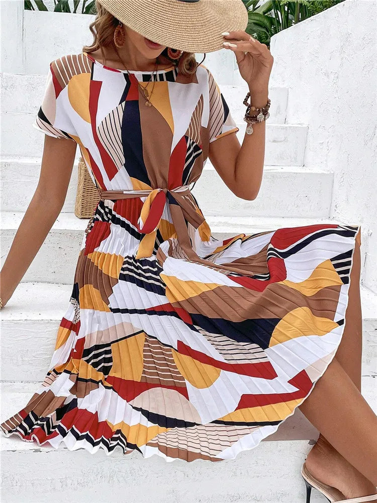 Robe d'été élégante à imprimé raffiné pour femme