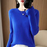 Pull Chaud à Manches Longues avec Col Rond et Motifs Rayés