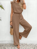 Ensemble Femme Été Haut Sans Manches Col O Pantalon Élastique