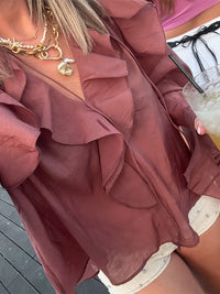 Blouse Oversize Élégante à Volants Manches Évasées pour Femme