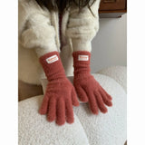 Gants D’Hiver Femme Tricotés Chauds en Velours Longs Tactiles Extérieurs