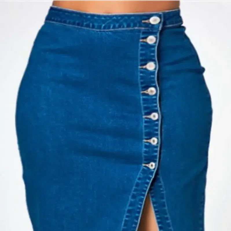 Falda vaquera midi ajustada de cintura alta