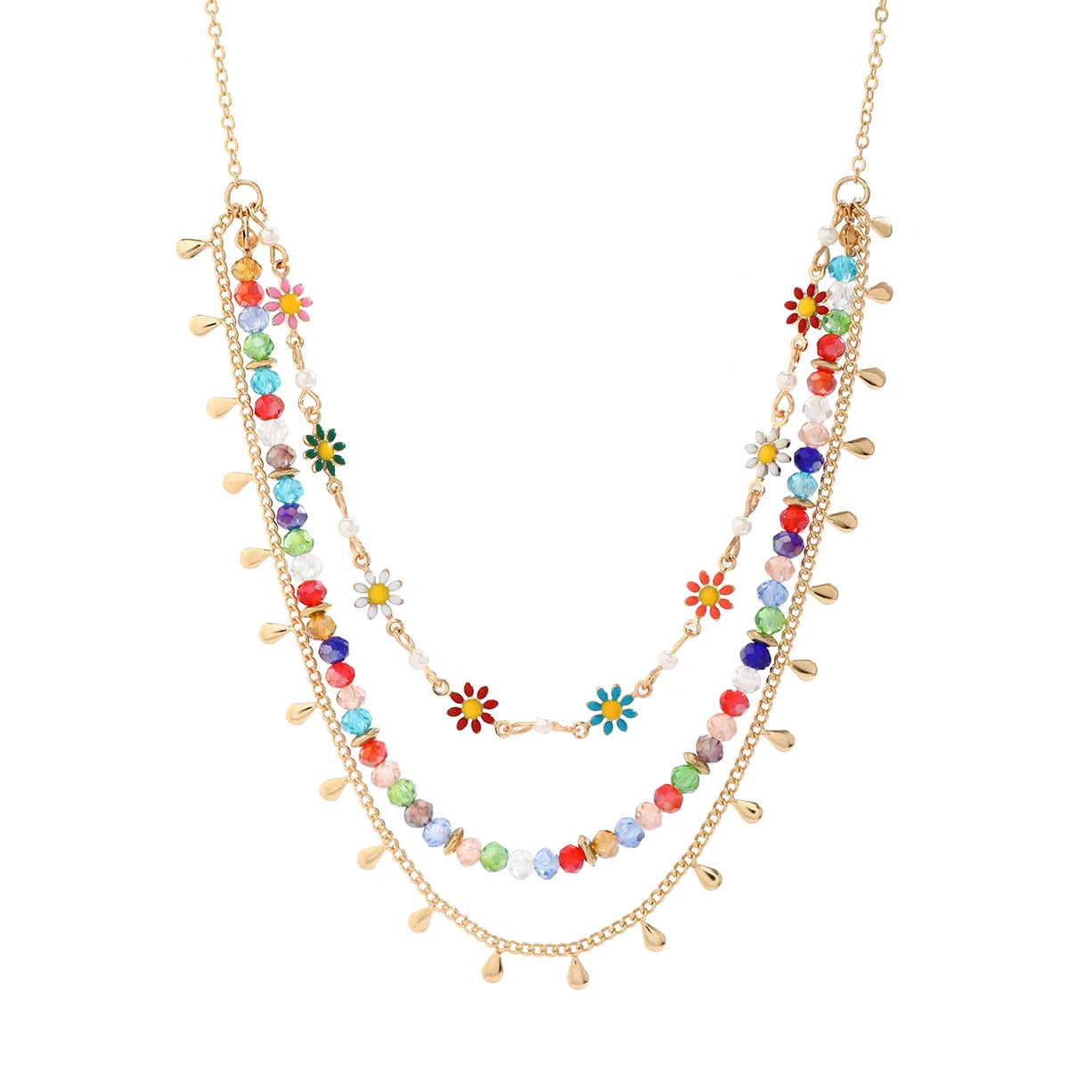 Collar bohemio colorido de varias hebras con flores diminutas para mujer
